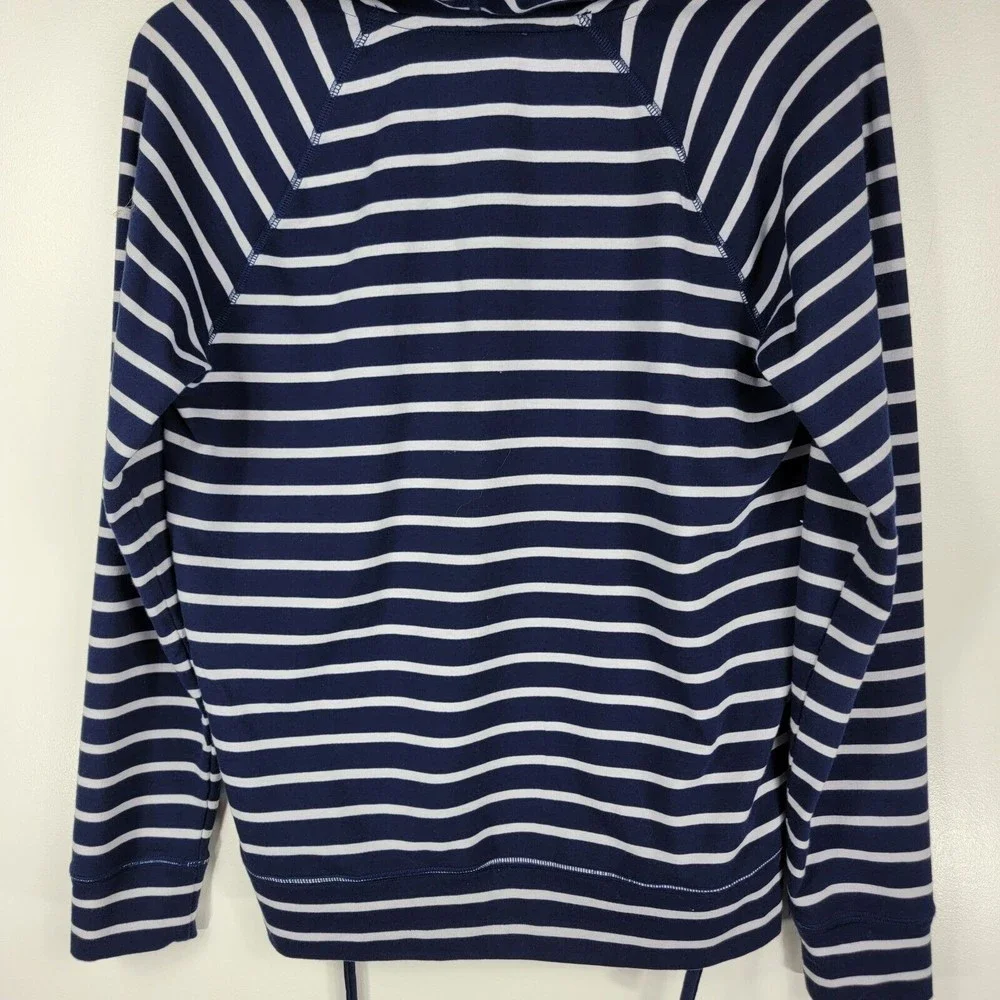 Michael Kors Women's Sz Sm Pullover Hoodie Navy and White Striped Lace Up Detail